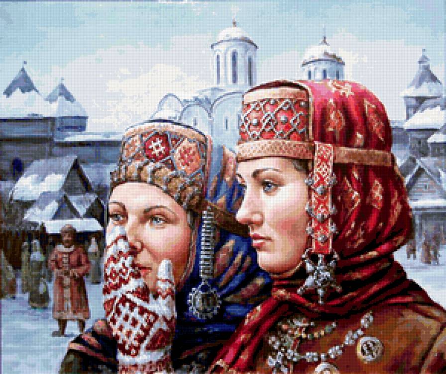 женский образ - зима, снег, люди - предпросмотр