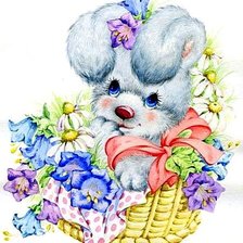 Схема вышивки «Зайчонок в корзинке»