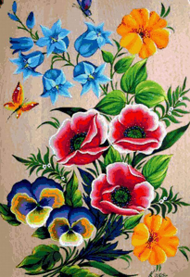 сюжет для подушки - цветы - предпросмотр