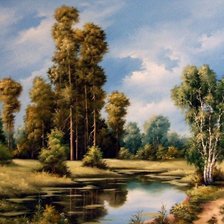 Схема вышивки «Пейзаж, лес, река»