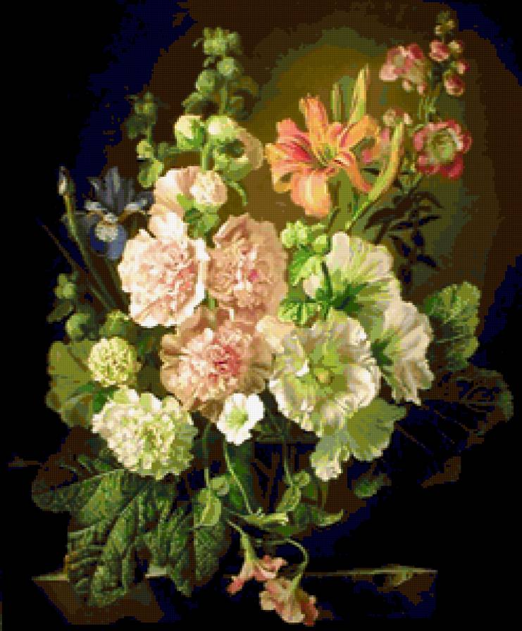 Натюрморт с мальвами - натюрморт, мальвы, цветы - предпросмотр