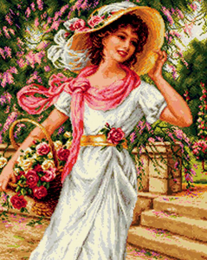 Диптих  "Женское настроение" - женщина-загадка, прогулка, женщина, розы - предпросмотр