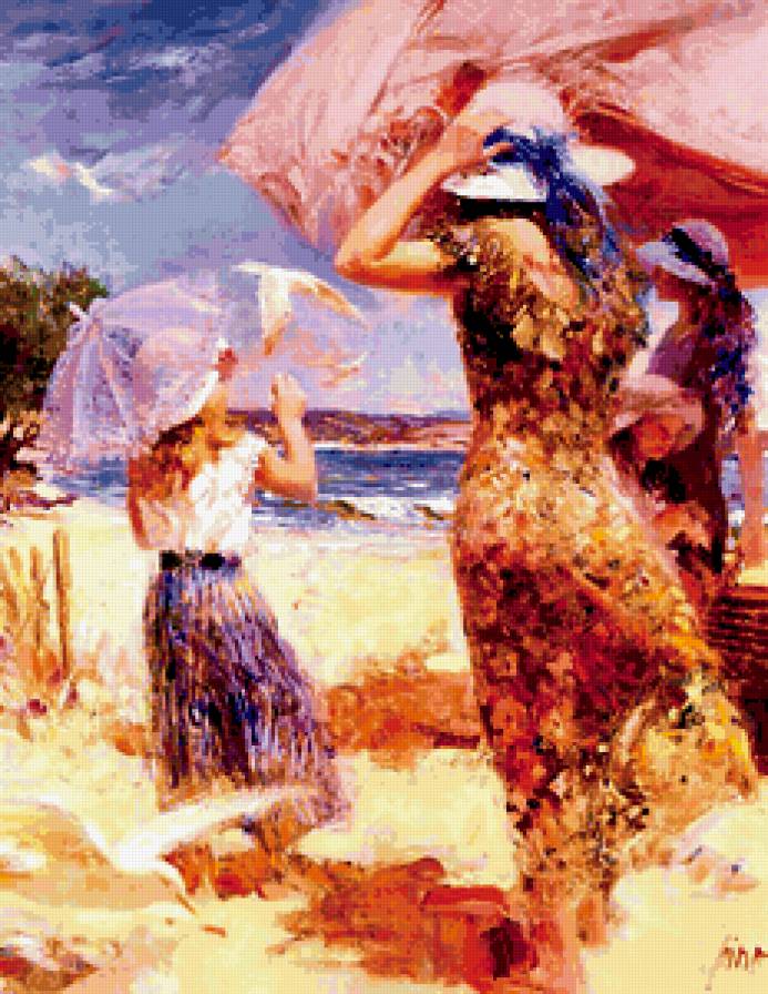 на море - люди, картина, море, пейзаж - предпросмотр