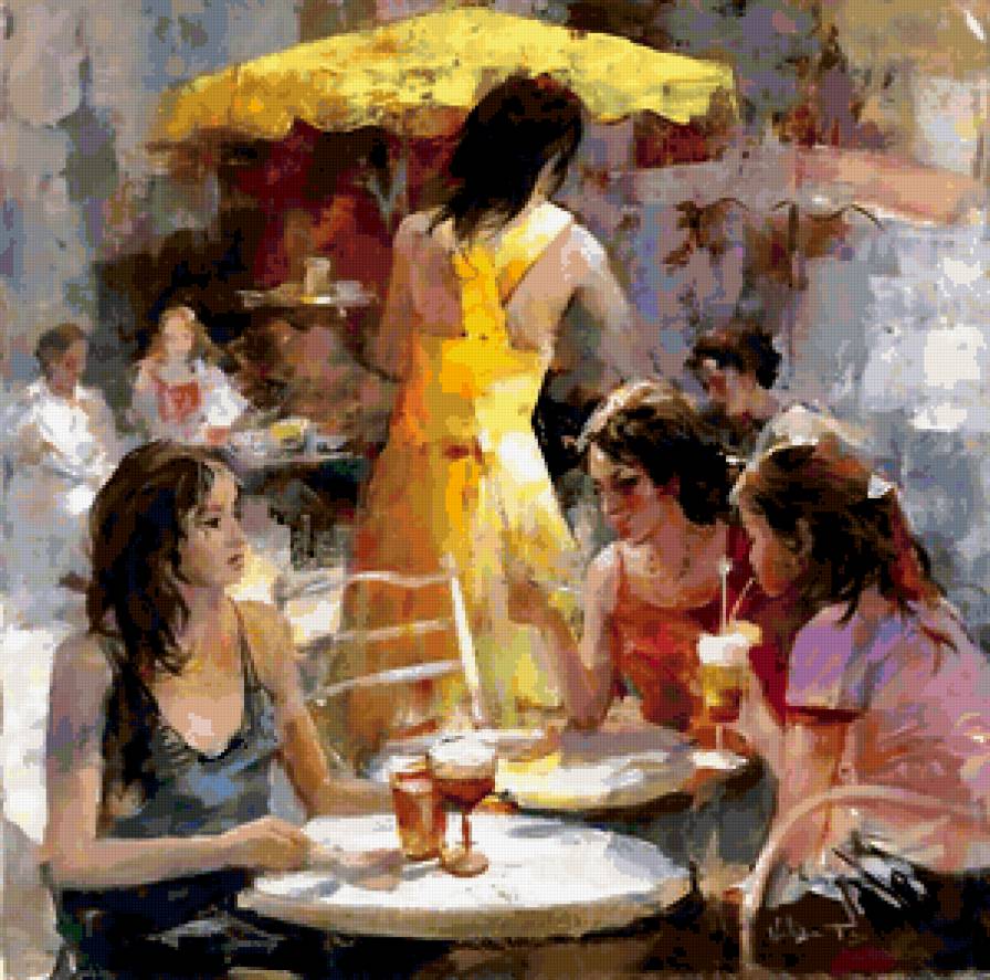 кафе - девушка, картина, люди, кафе - предпросмотр