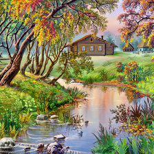 Схема вышивки «сельский пейзаж»