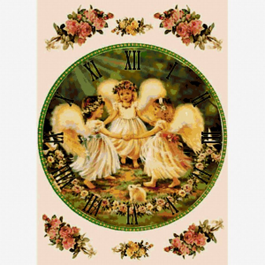 часы - девочки, цветы, часы, ангелочки, дети - предпросмотр