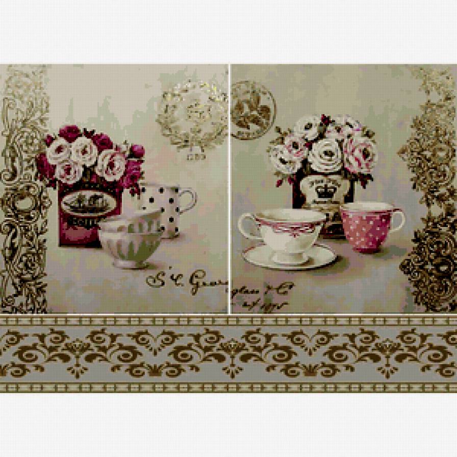 №311734 - для кухни, цветы, узоры, чашки, орнамент, диптих - предпросмотр