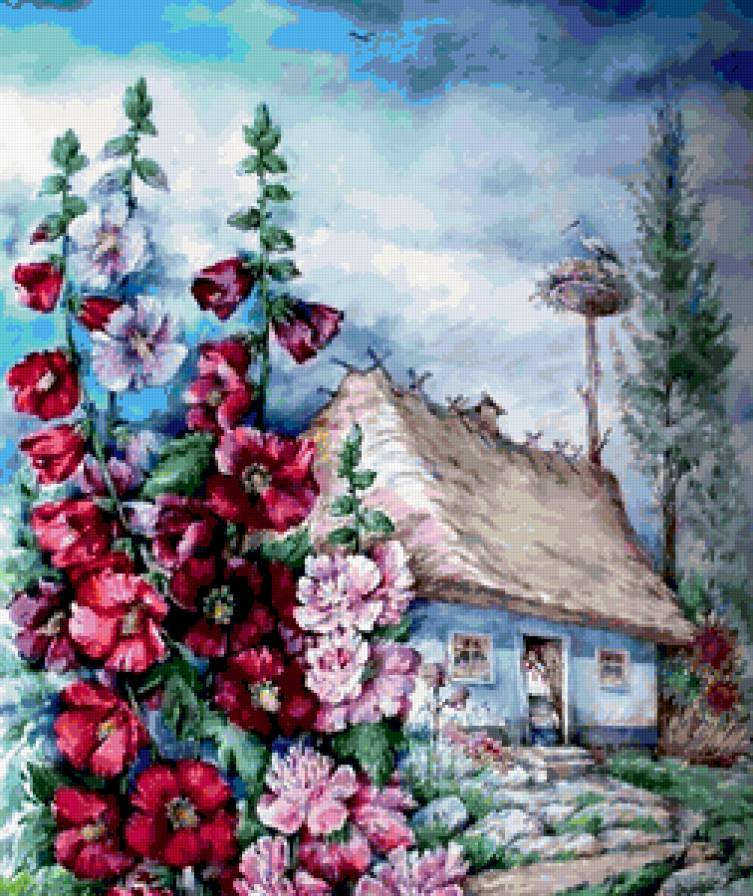 летний пейзаж - лес, солнечный день, цветы, природа, дом - предпросмотр