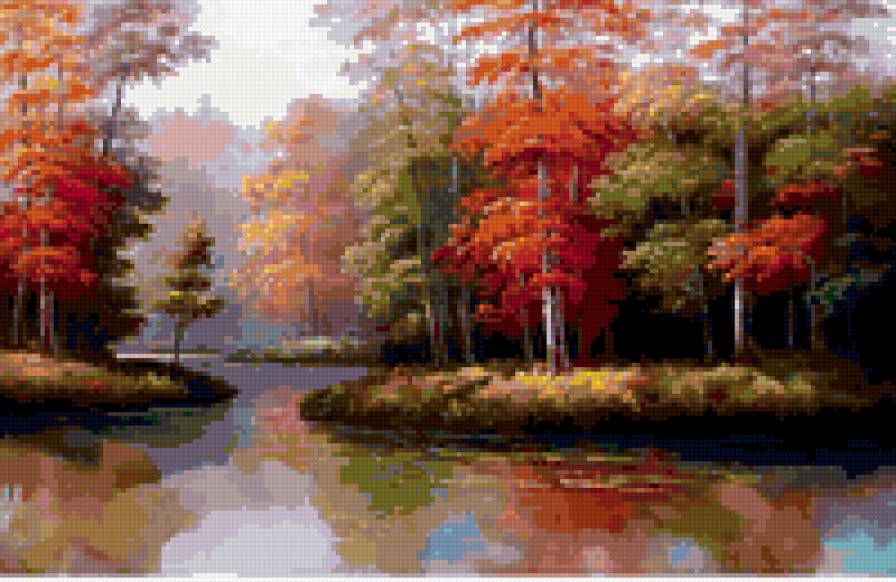 осенний лес у воды - природа, лес, водоем, осень - предпросмотр