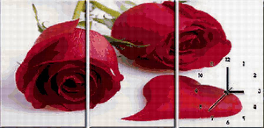 розы и сердце - триптих, цветы, роза, сердце, часы - предпросмотр