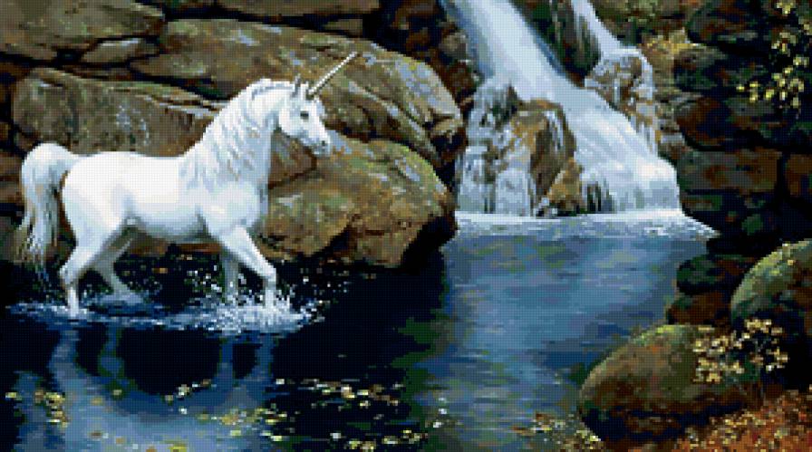 единорог у водопоя - природа, единорог, водоеъм - предпросмотр