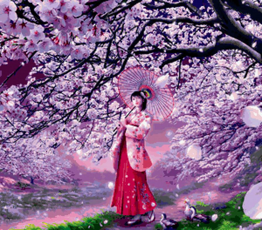сакура - сакура, девушка, дерево - предпросмотр