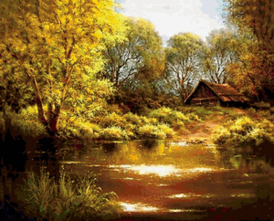 Осень - осень, домик, озеро, пейзаж - предпросмотр