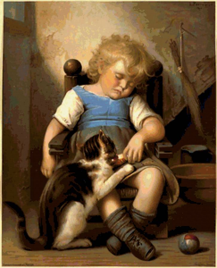 Спящая девочка - девочка, кошка, дети - предпросмотр