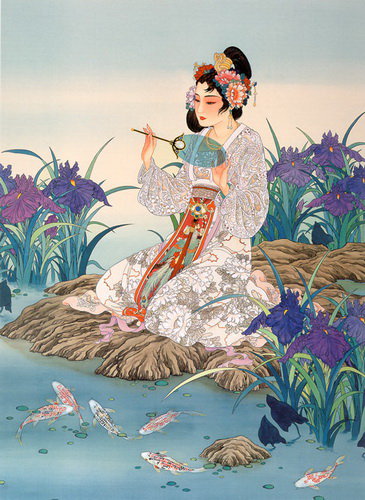 Гейша у озера - озеро, гейша, восток, япония - оригинал