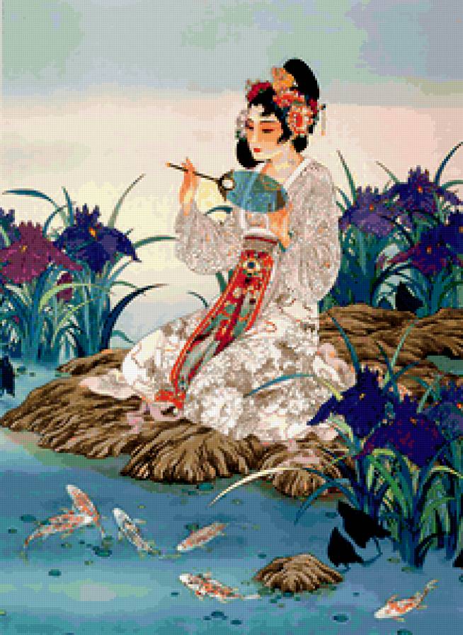 Гейша у озера - озеро, восток, япония, гейша - предпросмотр