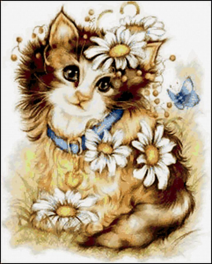 котенок в цветах - цветы, котенок - предпросмотр