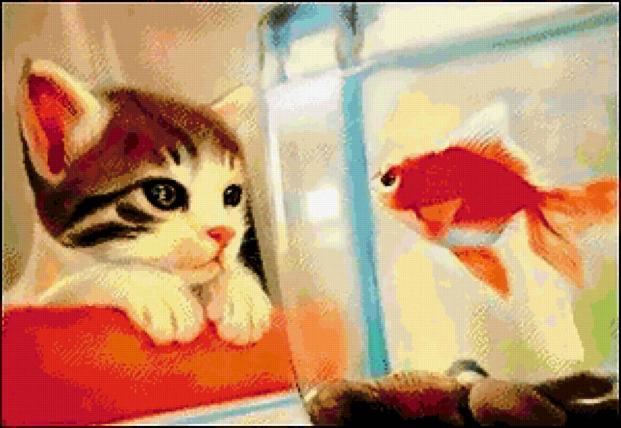 золотая рыка... - котенок, золотая рыбка - предпросмотр