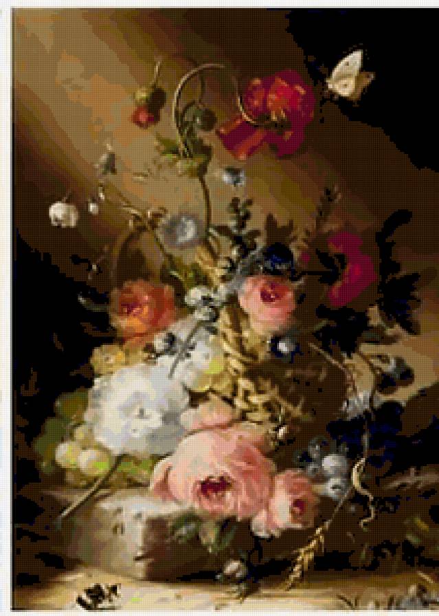 №313884 - бабочки, натюрморт, фрукты, цветы, розы - предпросмотр