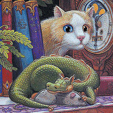 Схема вышивки «дракончик с кошкой»