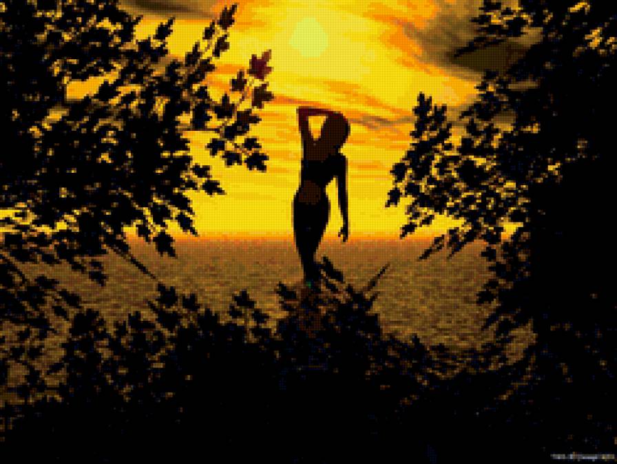 Силуэт девушки на закате - девушка, закат - предпросмотр