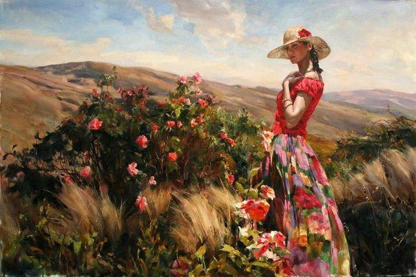 №314401 - девушка, картина, подушка, природа - оригинал