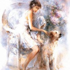 Схема вышивки «Willem Haenraets -дама с собакой»