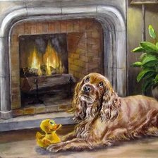 Собачка у камина