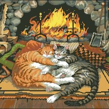 Схема вышивки «Коты у камина»