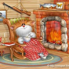 Схема вышивки «кот у камина»