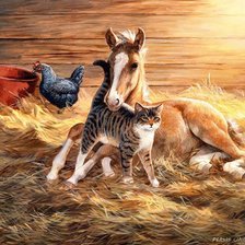 Схема вышивки «Кот и жеребенок»