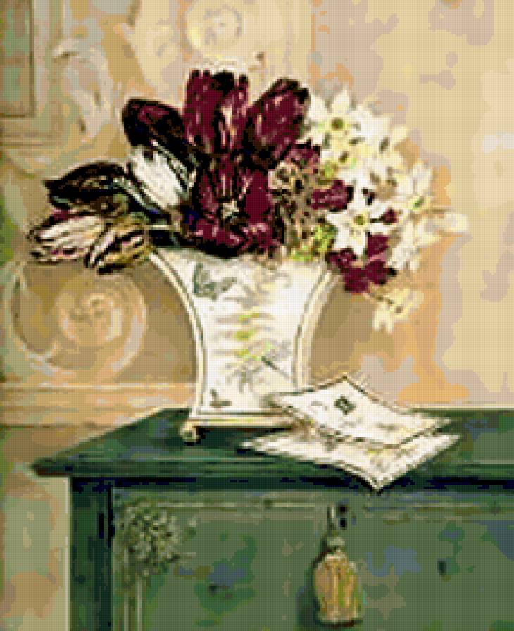 №315003 - натюрморт, цветы, нарциссы, тюльпаны, вазы - предпросмотр