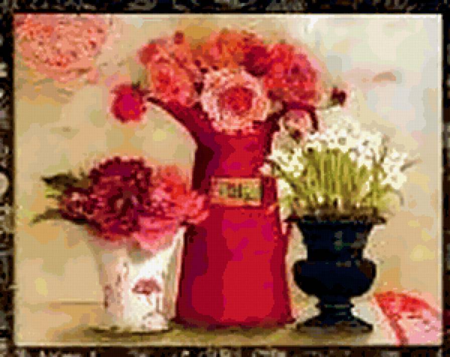 №315185 - натюрморт, цветы, вазы, нарциссы, розы - предпросмотр