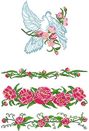 Для свадебного рушника - рушник, кольца, голубки, цветы, свадьба - оригинал