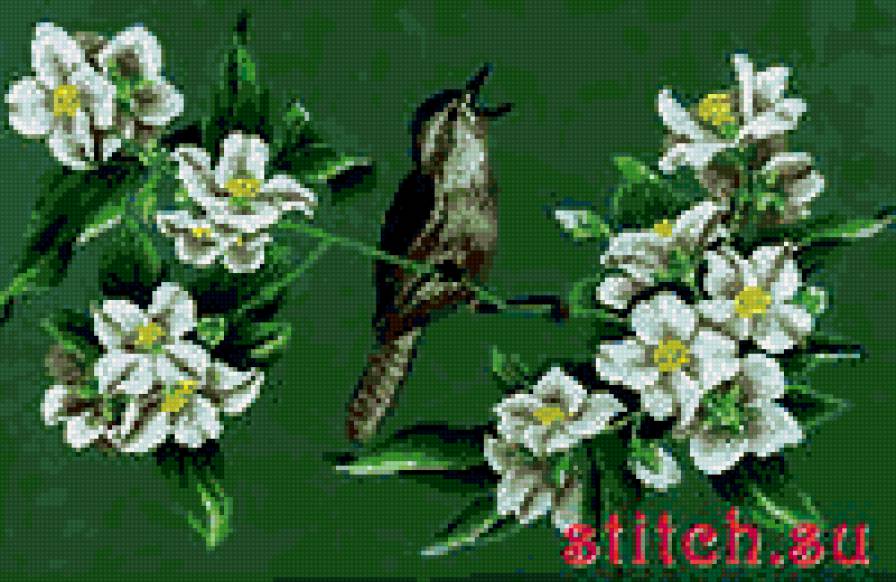 птичка в цветах - предпросмотр