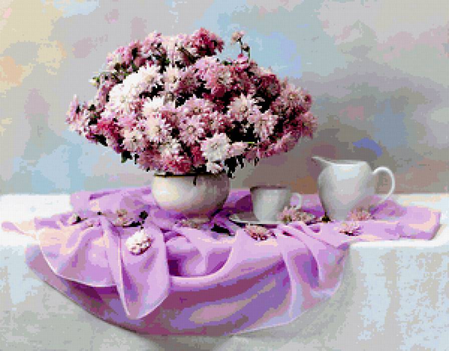 хризантемы - букет, натюрморт, хризантемы, цветы - предпросмотр