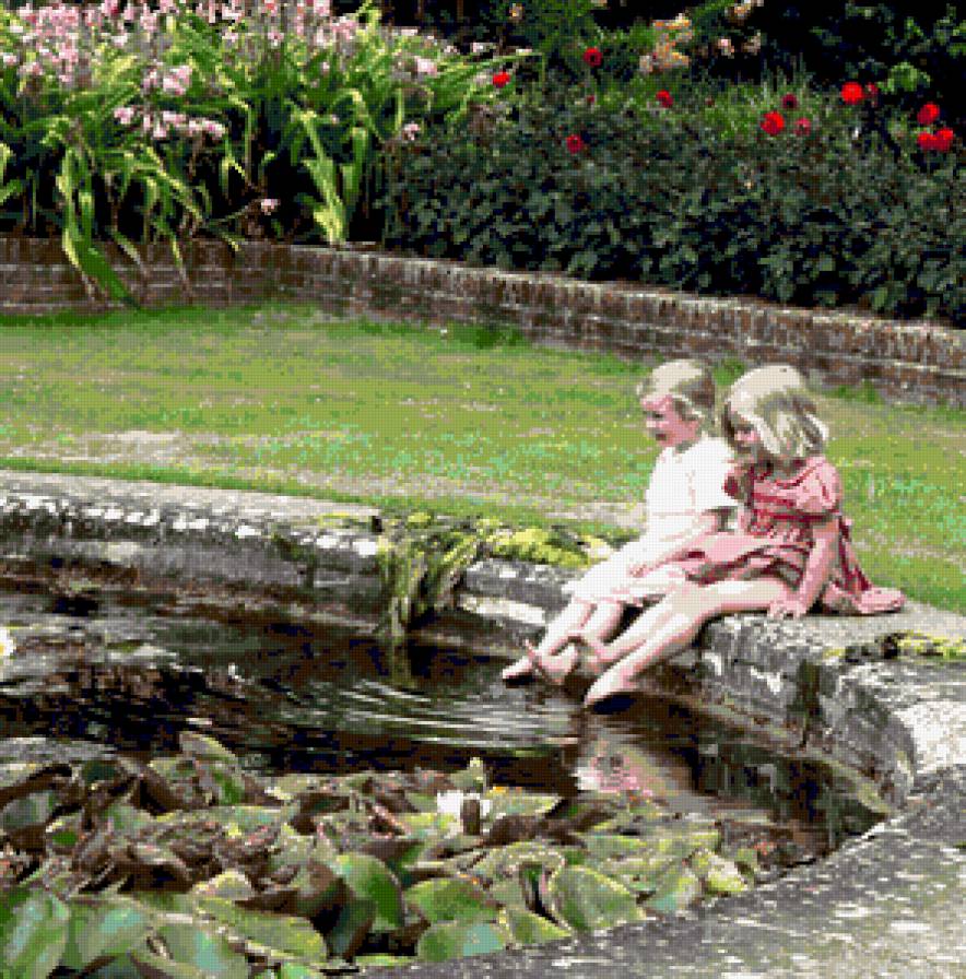 в парке - цветник, пруд, парк, дети, цветы, природа - предпросмотр