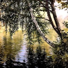 Схема вышивки «березка над рекой»