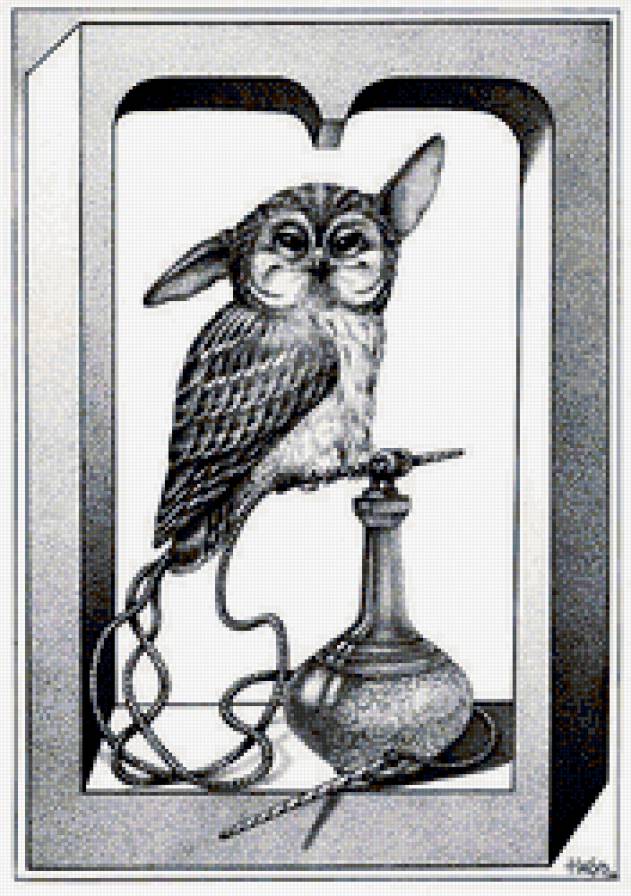 Любовь Николаева - кальян, сова, монохром, черно-белое, птицы - предпросмотр