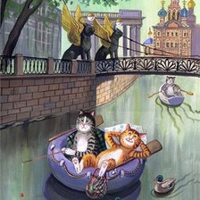 Схема вышивки «коты на рыбалке»