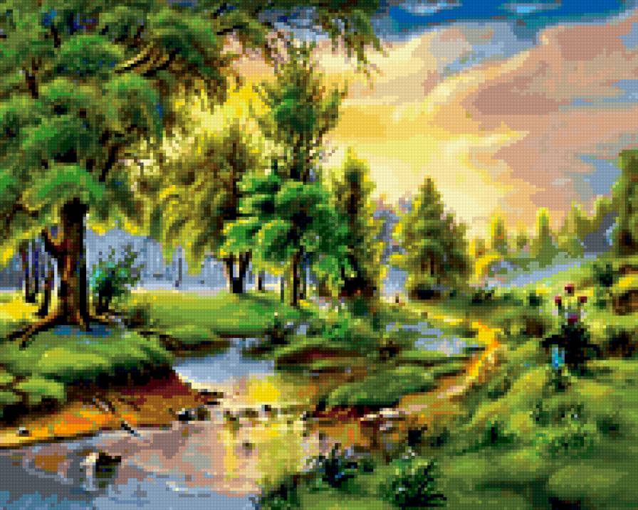 летний пейзаж - речка, лето, лес - предпросмотр