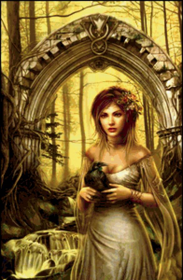 девушка и ворон - предпросмотр