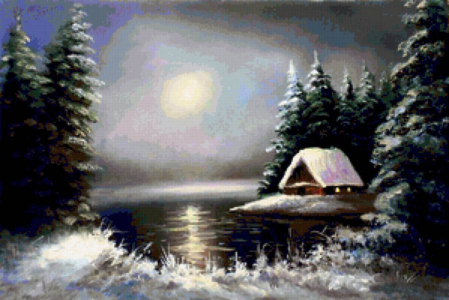 пейзаж - зима, деревня, пейзаж, природа - предпросмотр