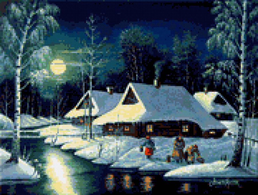 По воду! - дым, зима, домики - предпросмотр