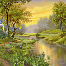 Схема вышивки «беседка у реки»