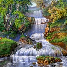 Схема вышивки «водопад в лесу»