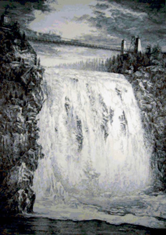 lotharzhou. - лес, водопад, деревья, черно-белое, монохром - предпросмотр