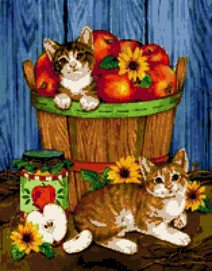 осенний урожай - фрукты, кошки - предпросмотр