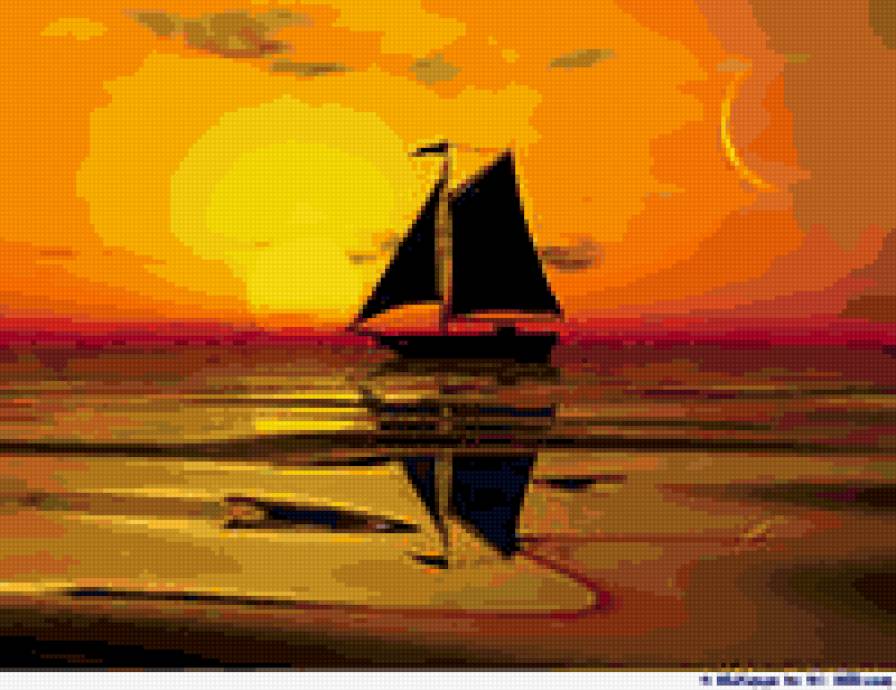 закат 3 - закат. море. солнце. парусник - предпросмотр