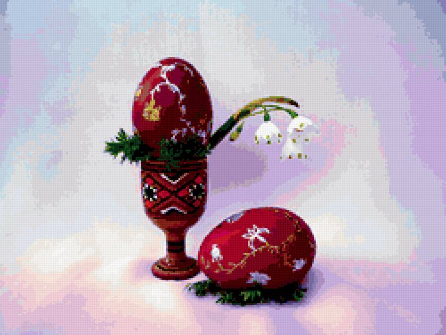 пасхальный натюрморт - пасха, натюрморт, цветы, яйца - предпросмотр
